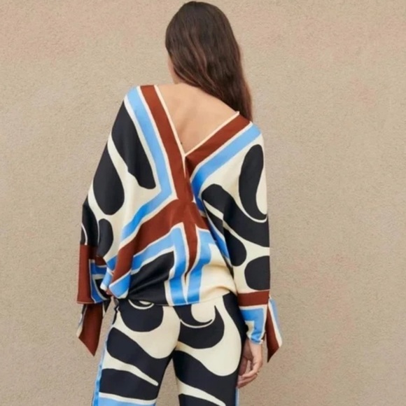 ZARA PRINTED BLOUSE WITH TIES ECRU - Picture 2 of 10